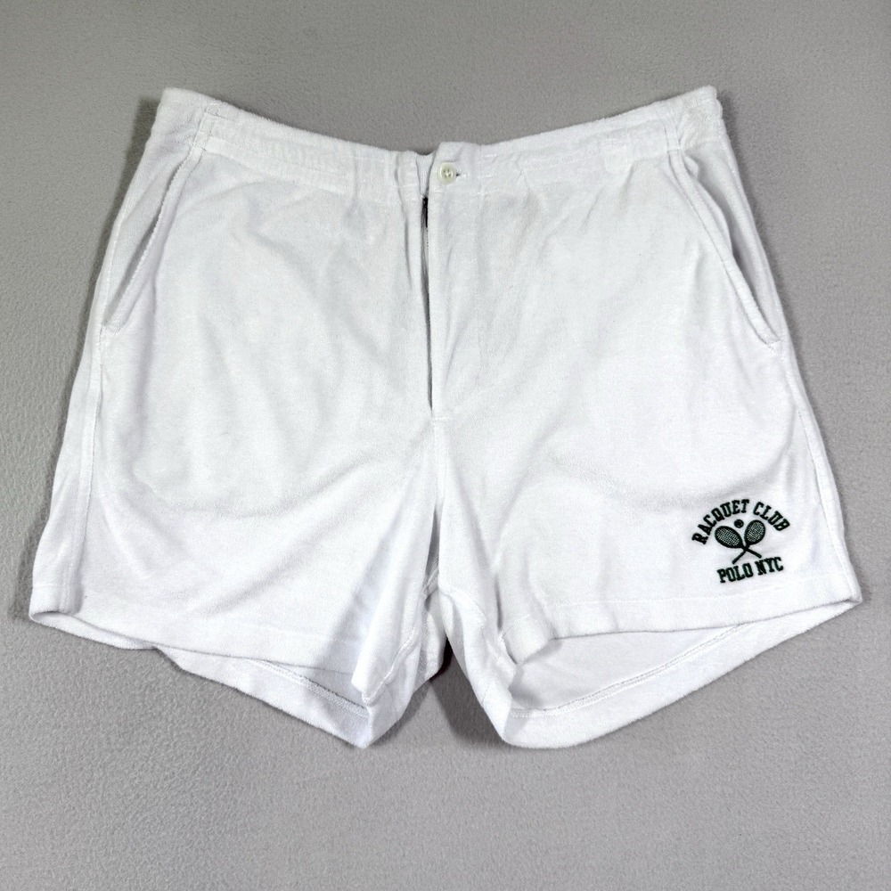 Polo Ralph Lauren Shorts Mens‎ Large  Racquet Club Polo NYC Logo White Terry